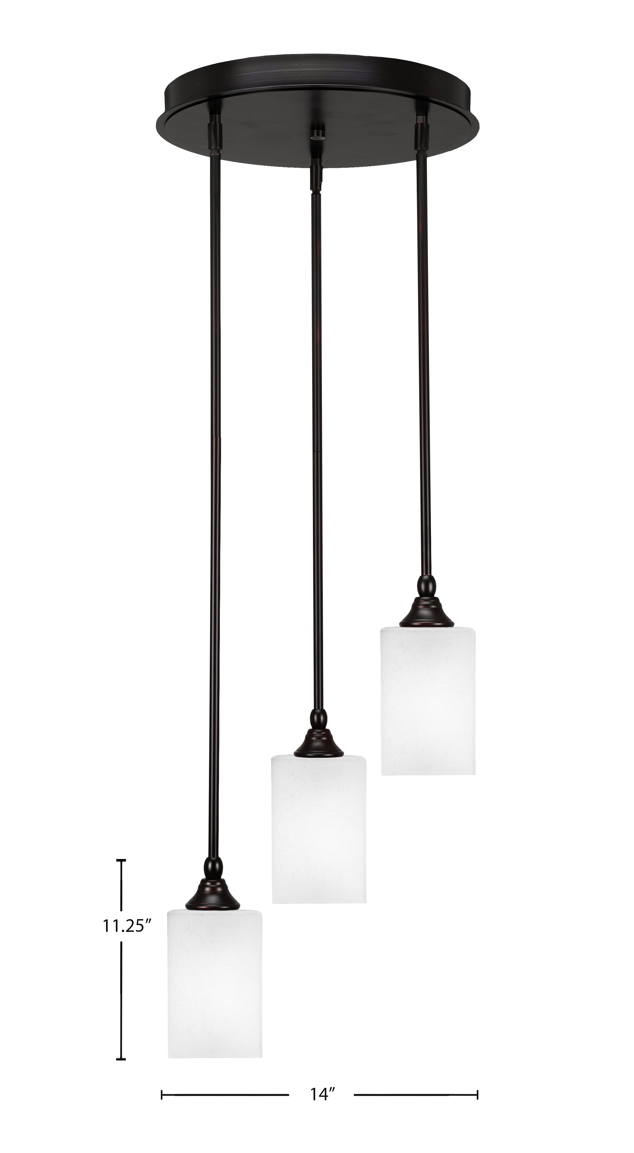 Empire Three Light Cluster Pendalier in Espresso with 4" Square White Muslin Shade