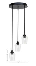 Empire Three Light Cluster Pendalier in Matte Black with 5" Clear Bubble Shade