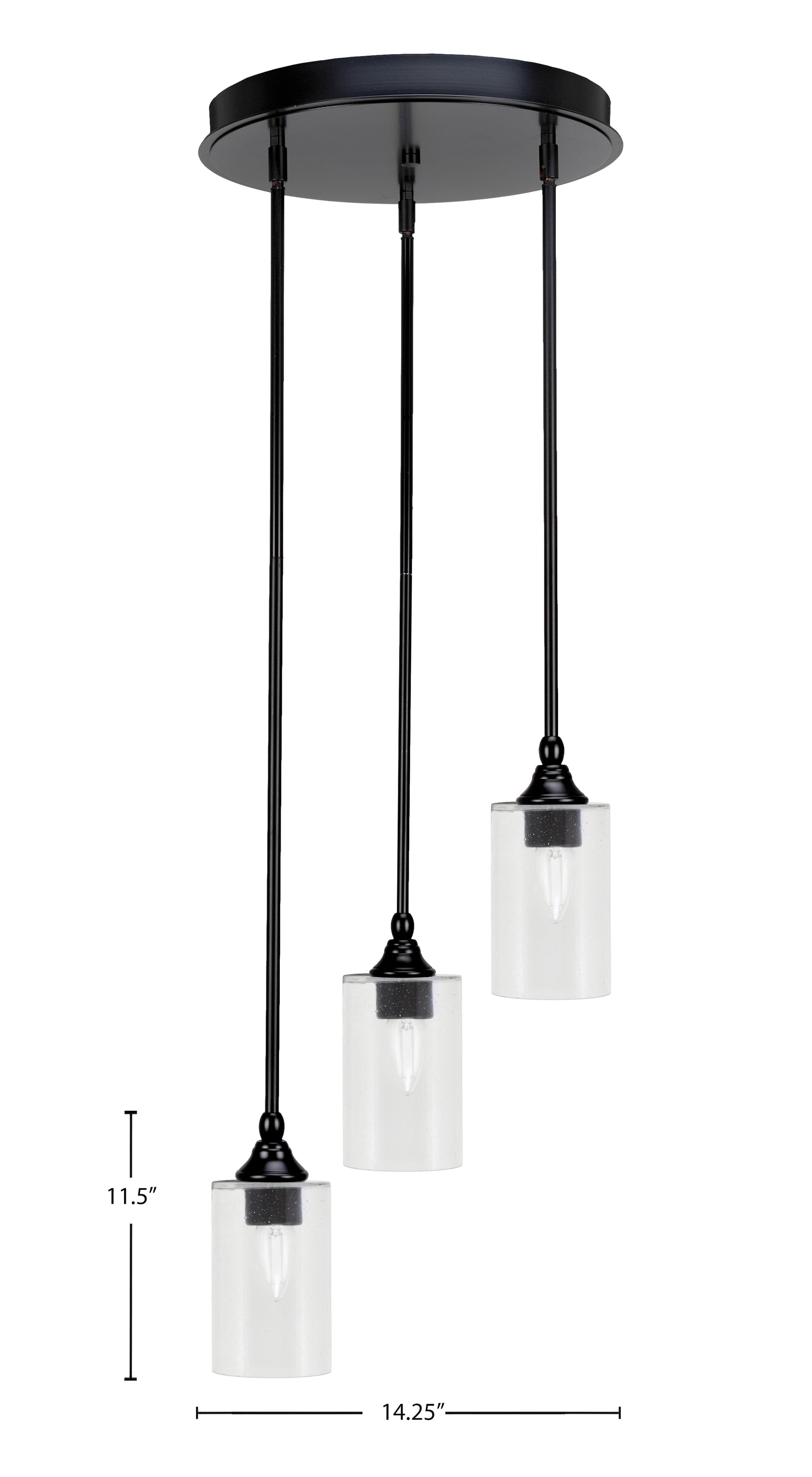 Empire Three Light Cluster Pendalier in Matte Black with 4" Clear Bubble Shade