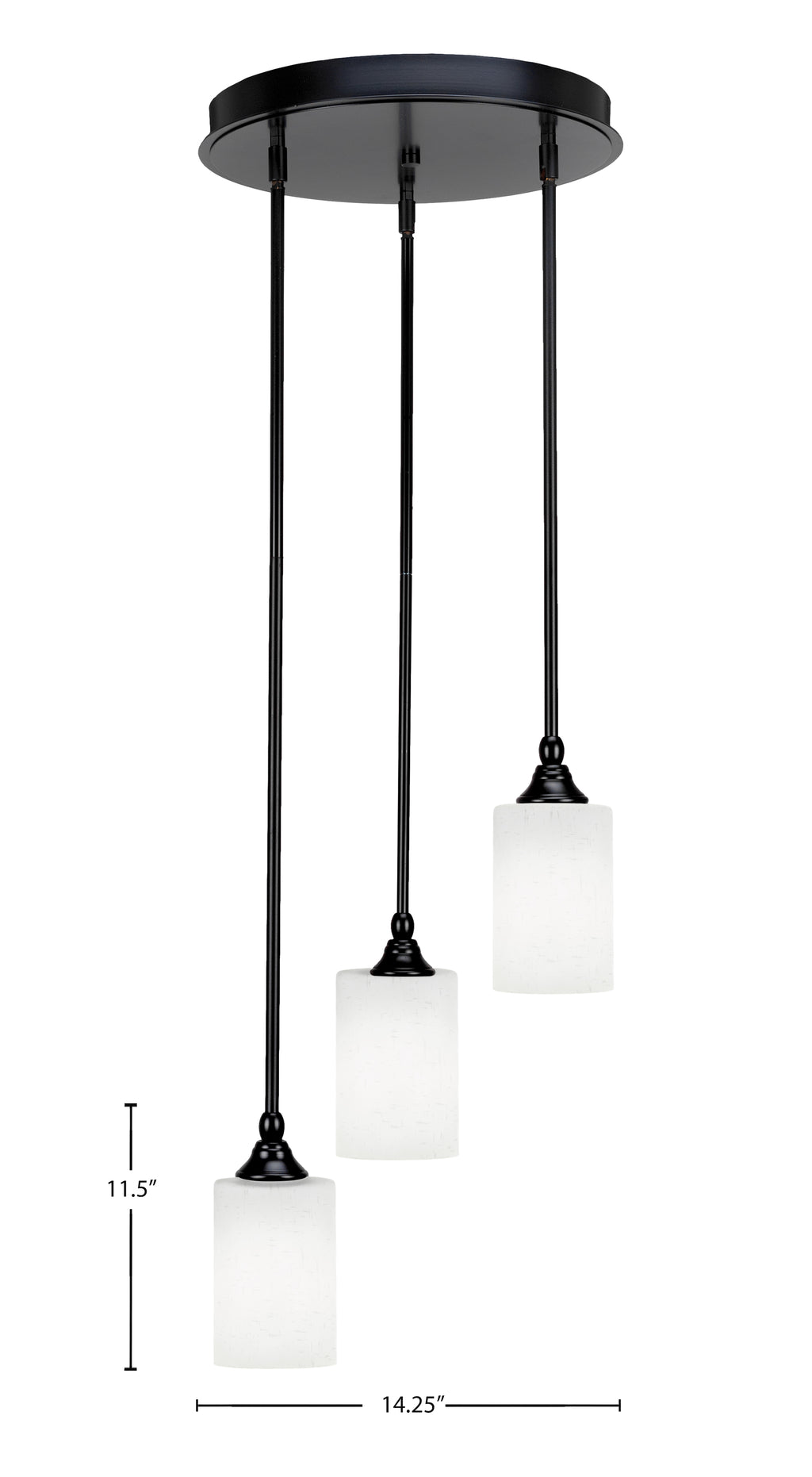 Empire Three Light Cluster Pendalier in Matte Black with 4" White Muslin Shade