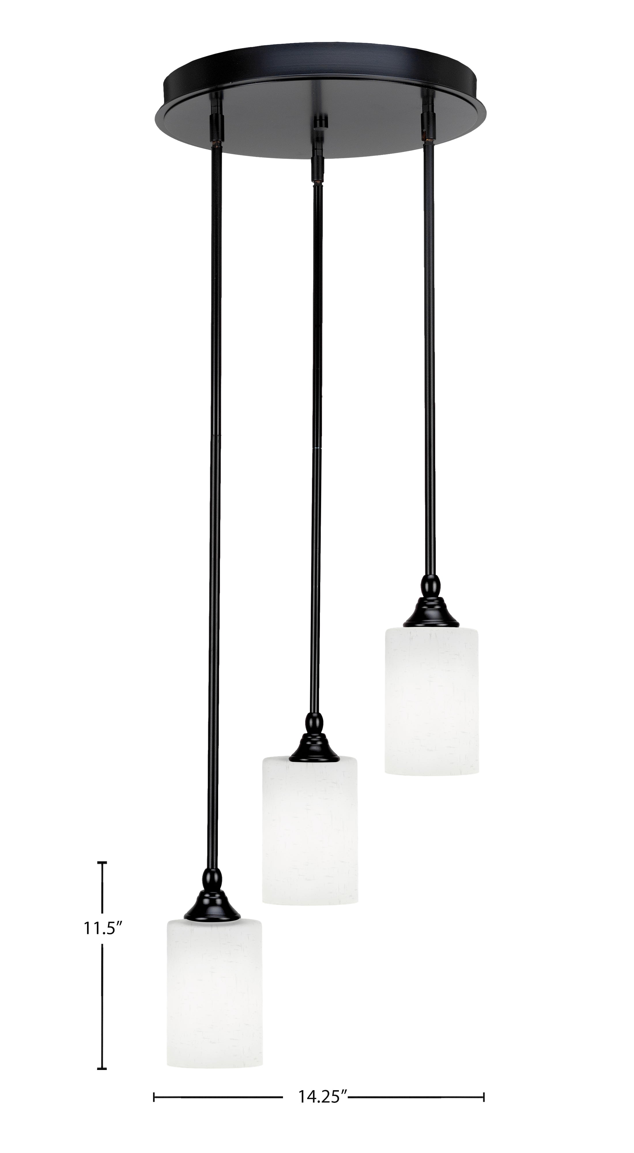 Empire Three Light Cluster Pendalier in Matte Black with 4" White Muslin Shade