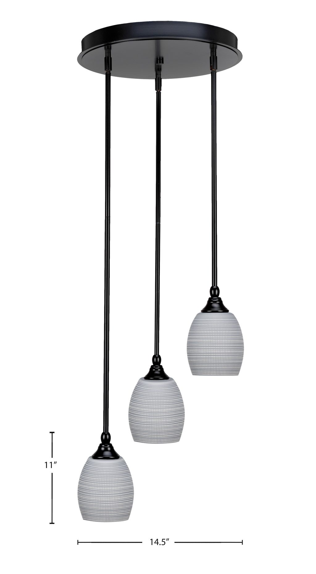 Empire Three Light Cluster Pendalier in Matte Black with 5" Gray Matrix Shade