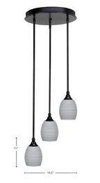 Empire Three Light Cluster Pendalier in Matte Black with 5" Gray Matrix Shade