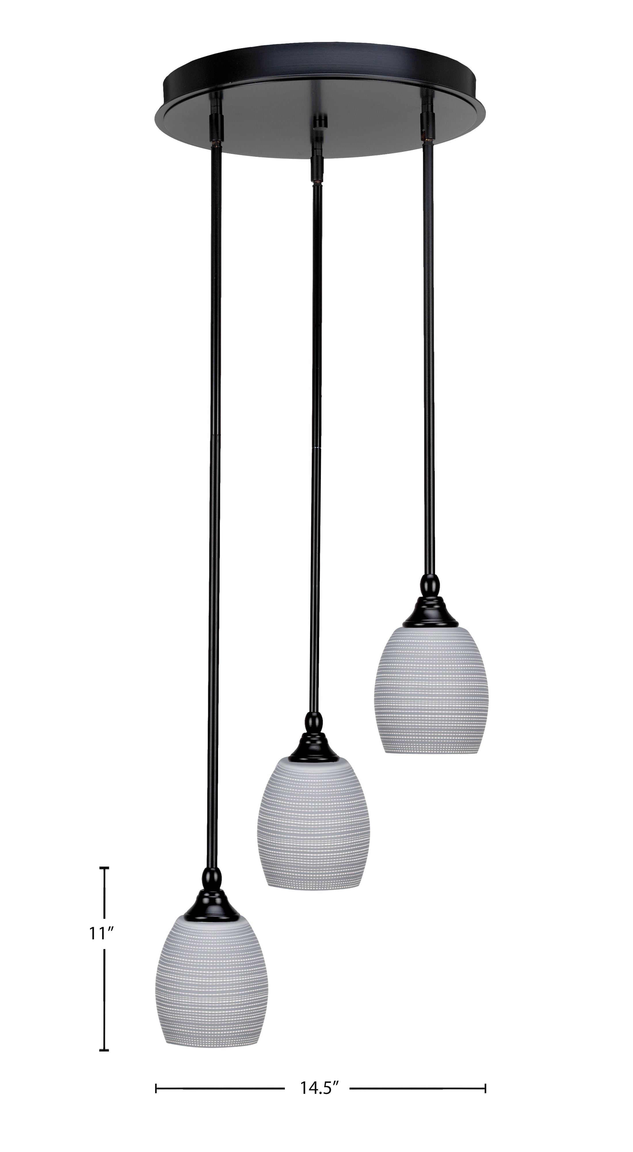 Empire Three Light Cluster Pendalier in Matte Black with 5" Gray Matrix Shade