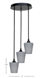 Empire Three Light Cluster Pendalier in Matte Black with 6" Gray Matrix Shade