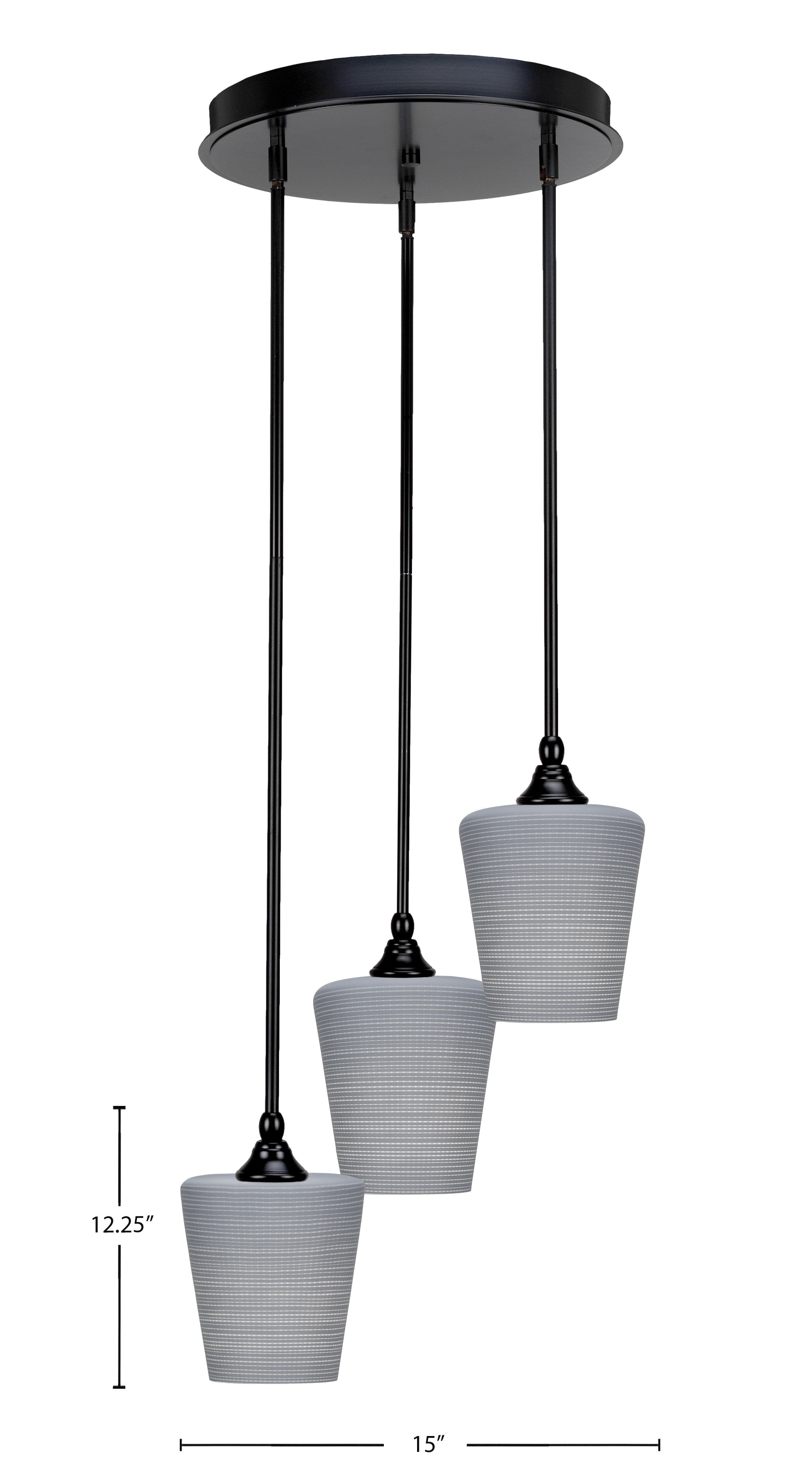 Empire Three Light Cluster Pendalier in Matte Black with 6" Gray Matrix Shade