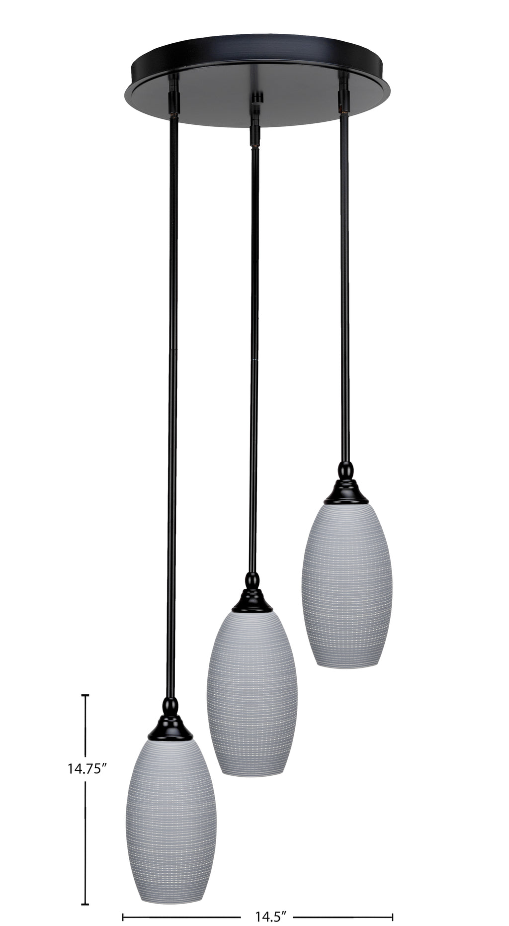 Empire Three Light Cluster Pendalier in Matte Black with 5.5" Gray Matrix Shade