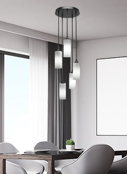 Empire Three Light Cluster Pendalier in Matte Black with 4" White Matrix Shade