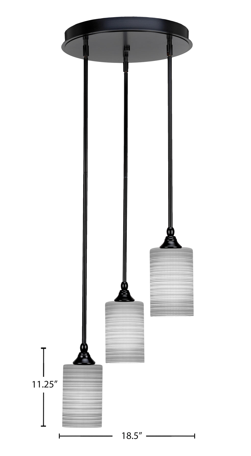 Empire Three Light Cluster Pendalier in Matte Black with 4" Gray Matrix Shade