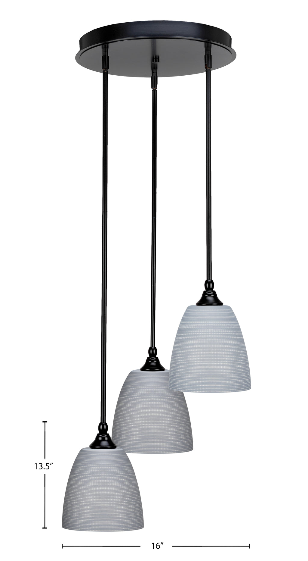 Empire Three Light Cluster Pendalier in Matte Black with 8" Gray Matrix Shade