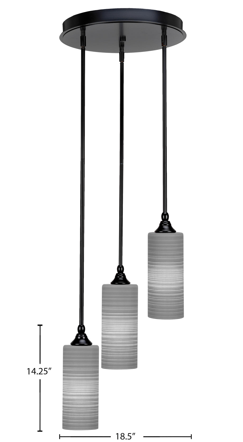Empire Three Light Cluster Pendalier in Matte Black with 4" Gray Matrix Shade