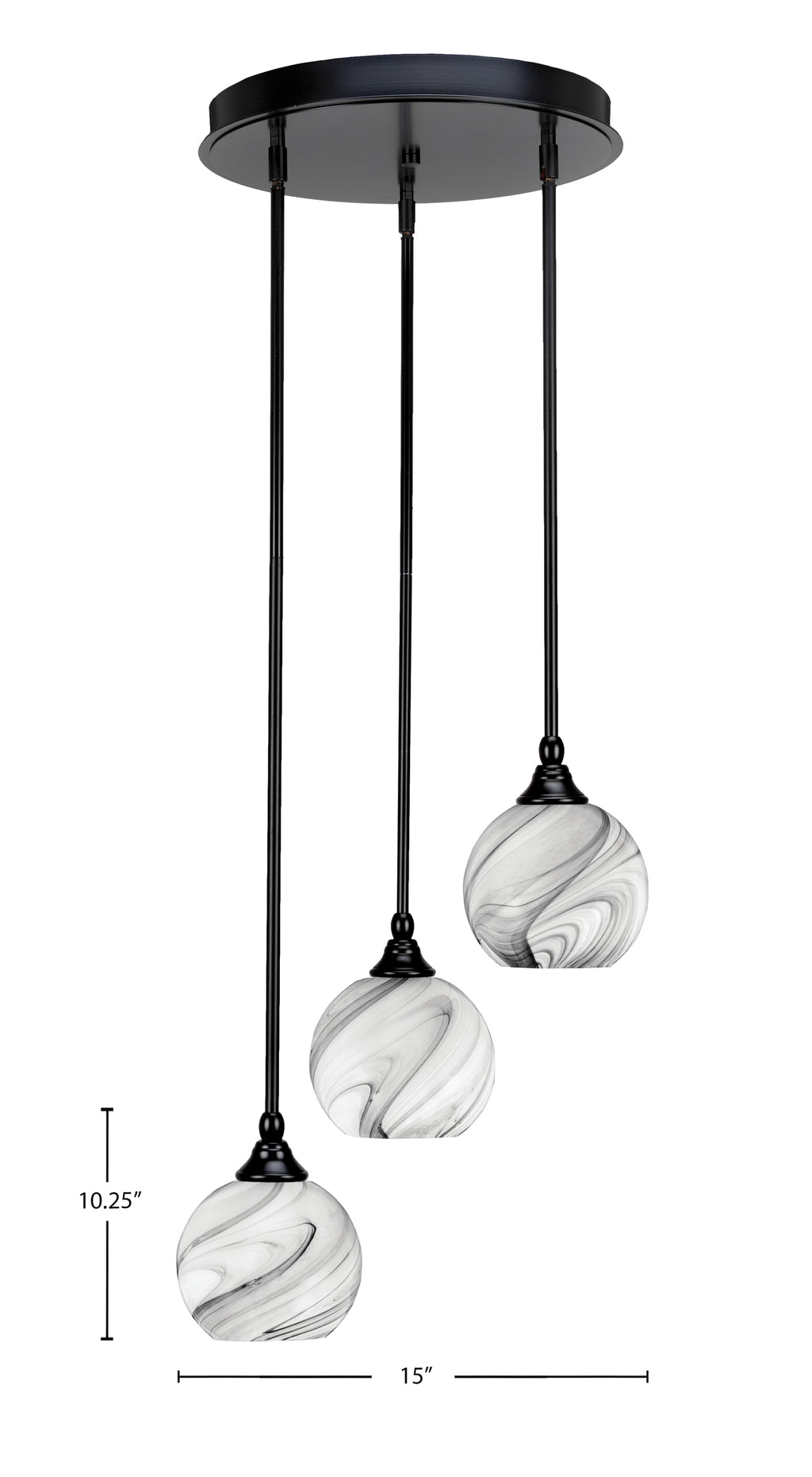 Empire Three Light Cluster Pendalier in Matte Black with 5.75" Onyx Swirl Shade
