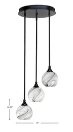 Empire Three Light Cluster Pendalier in Matte Black with 5.75" Onyx Swirl Shade