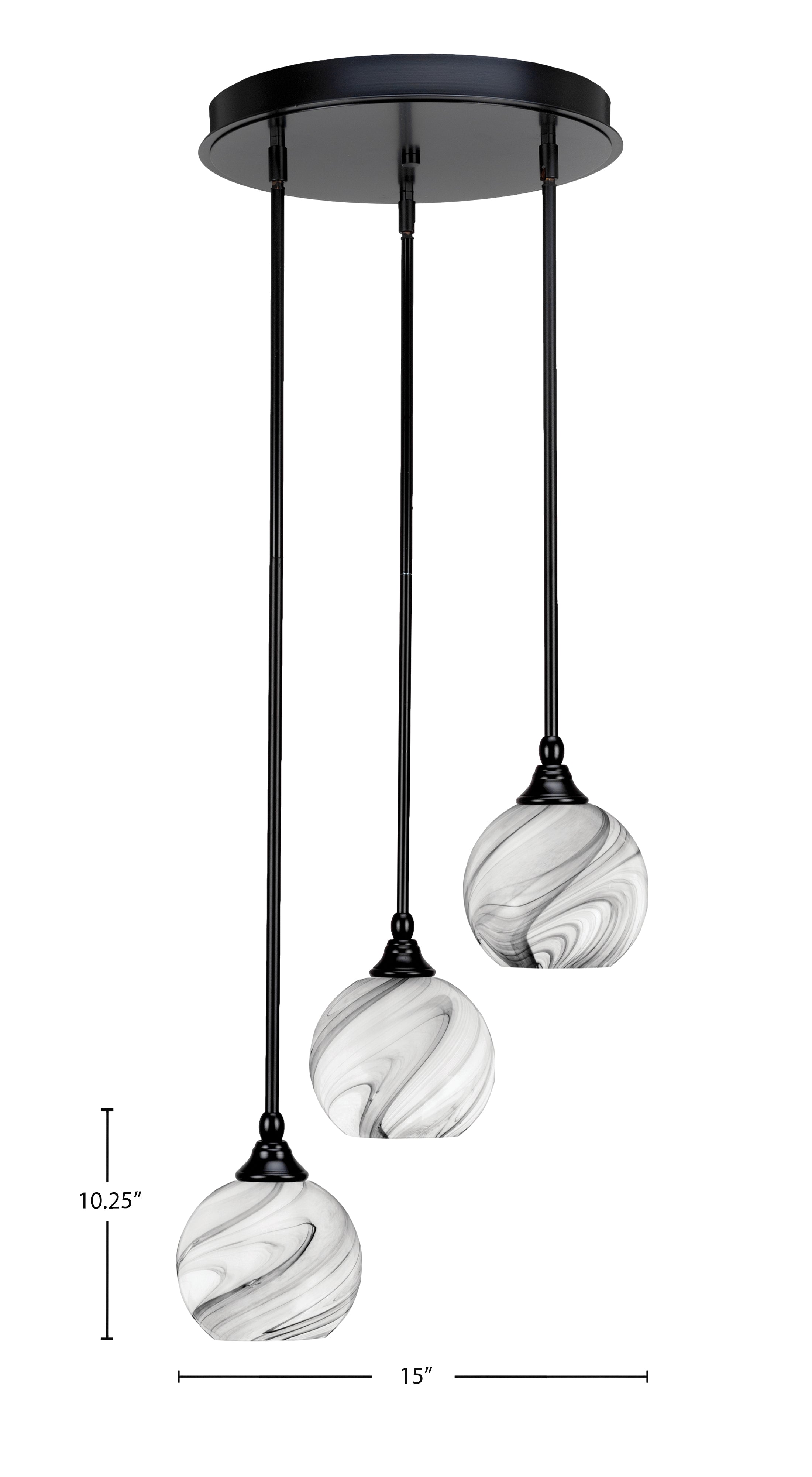 Empire Three Light Cluster Pendalier in Matte Black with 5.75" Onyx Swirl Shade