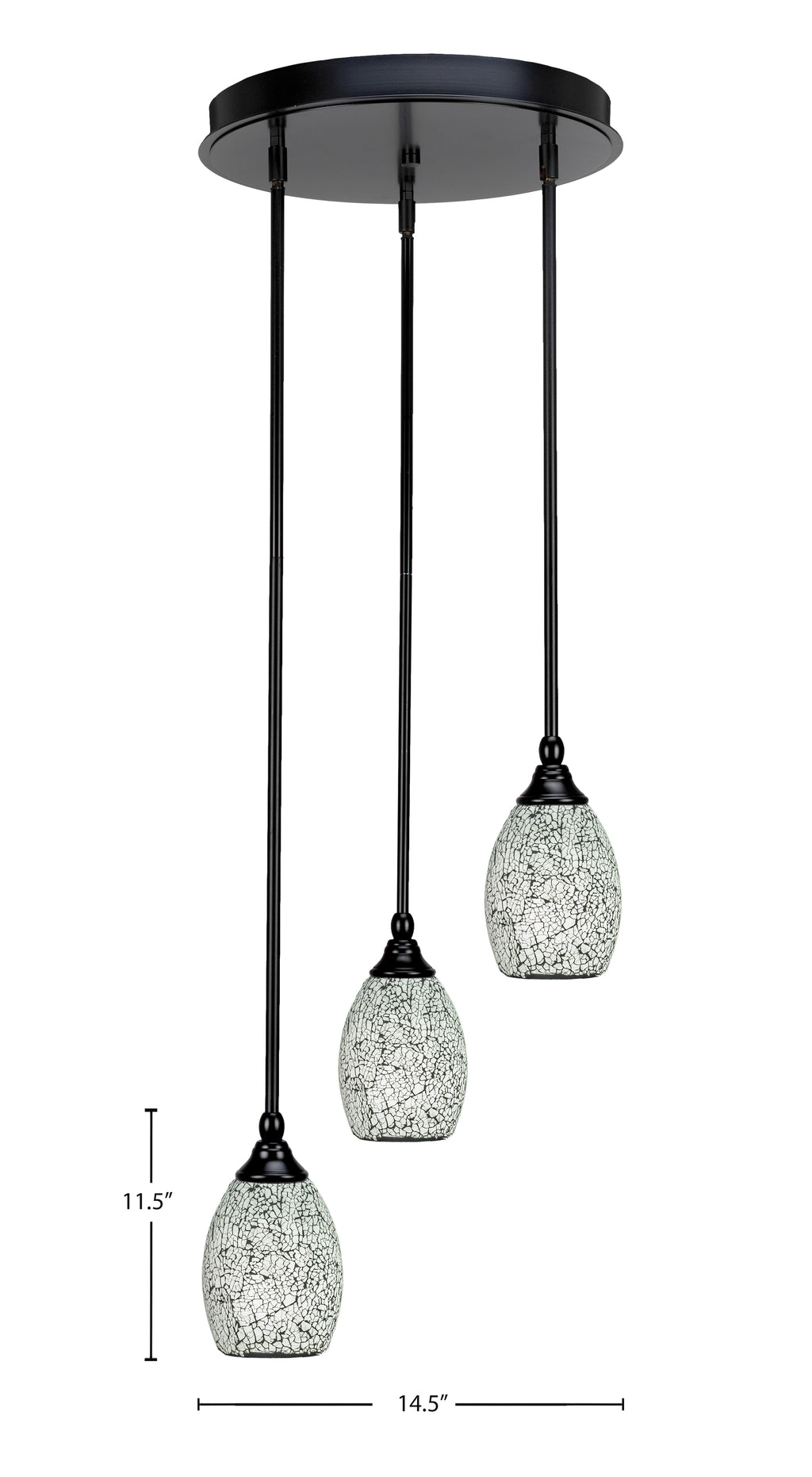 Empire Three Light Cluster Pendalier in Matte Black with 5" Black Fusion Shade