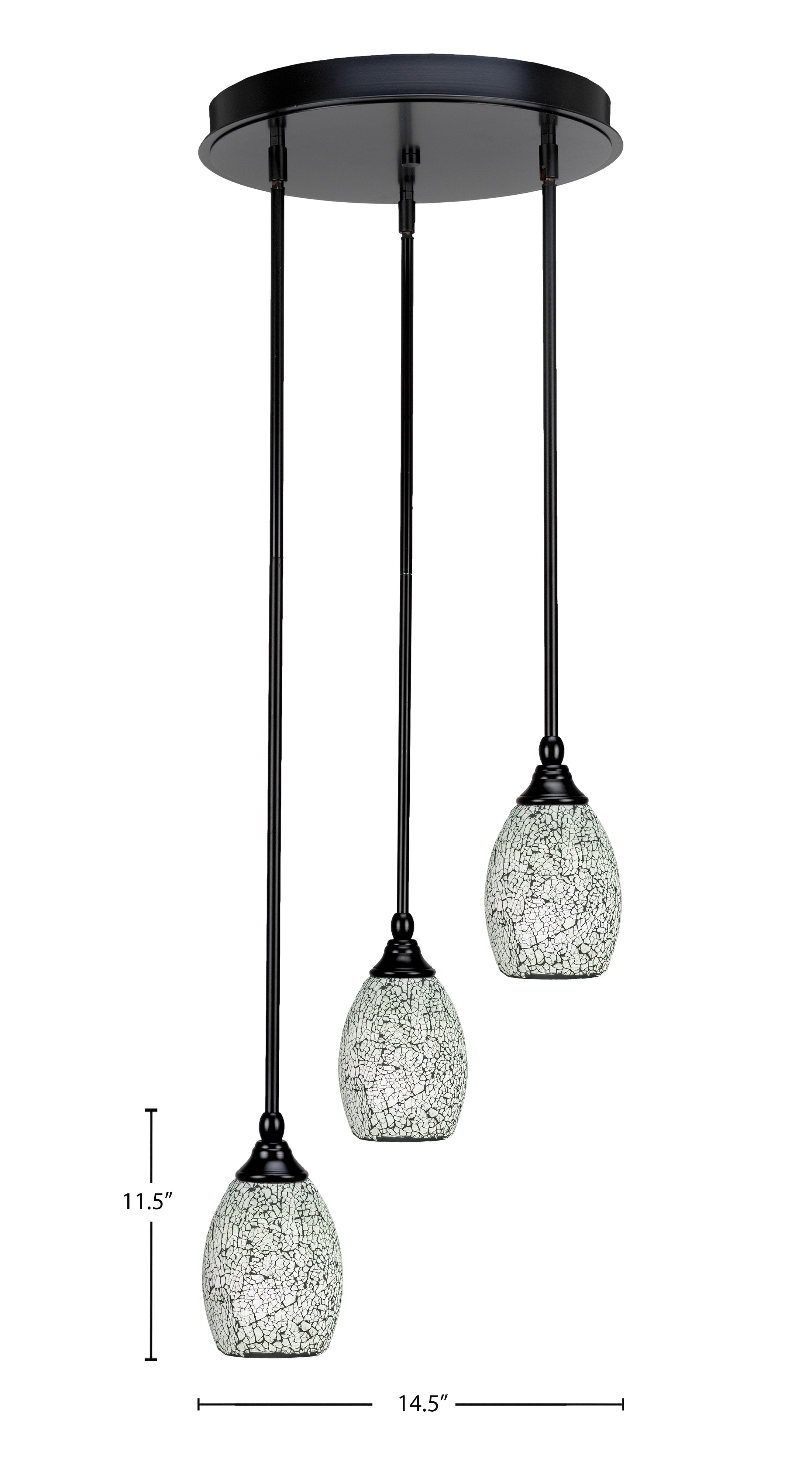 Empire Three Light Cluster Pendalier in Matte Black with 5" Black Fusion Shade