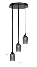 Empire Three Light Cluster Pendalier in Matte Black with 5" Smoke Textured Shade