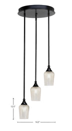 Empire Three Light Cluster Pendalier in Matte Black with 5" Silver Textured Shade