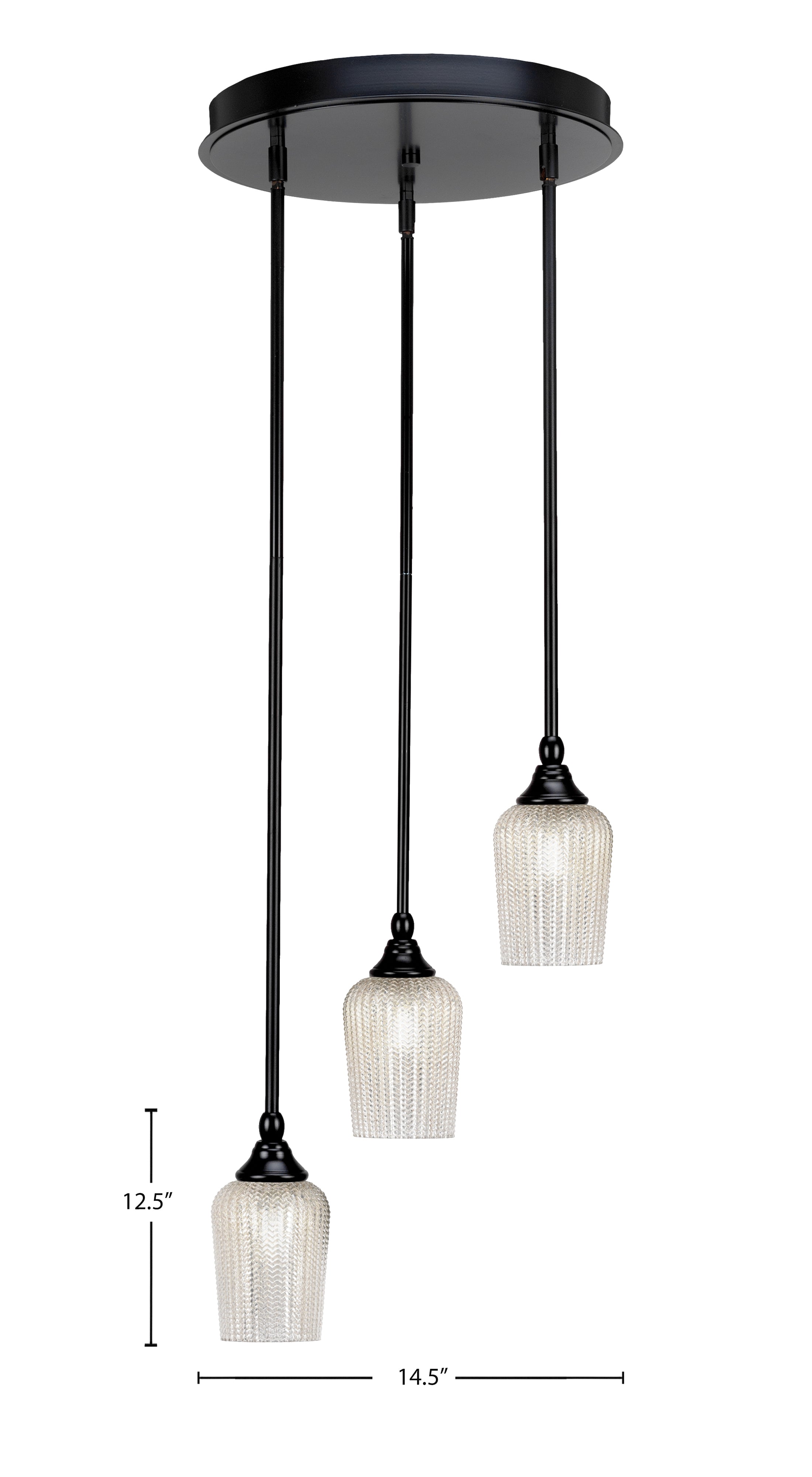 Empire Three Light Cluster Pendalier in Matte Black with 5" Silver Textured Shade