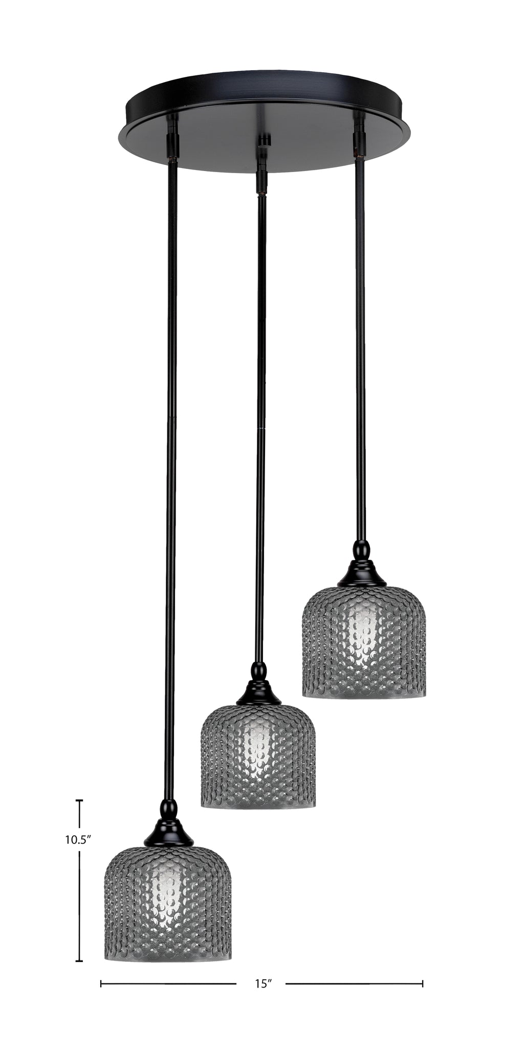 Empire Three Light Pendalier in Matte Black with Smoke Textured Shade