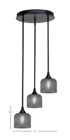 Empire Three Light Pendalier in Matte Black with Smoke Textured Shade