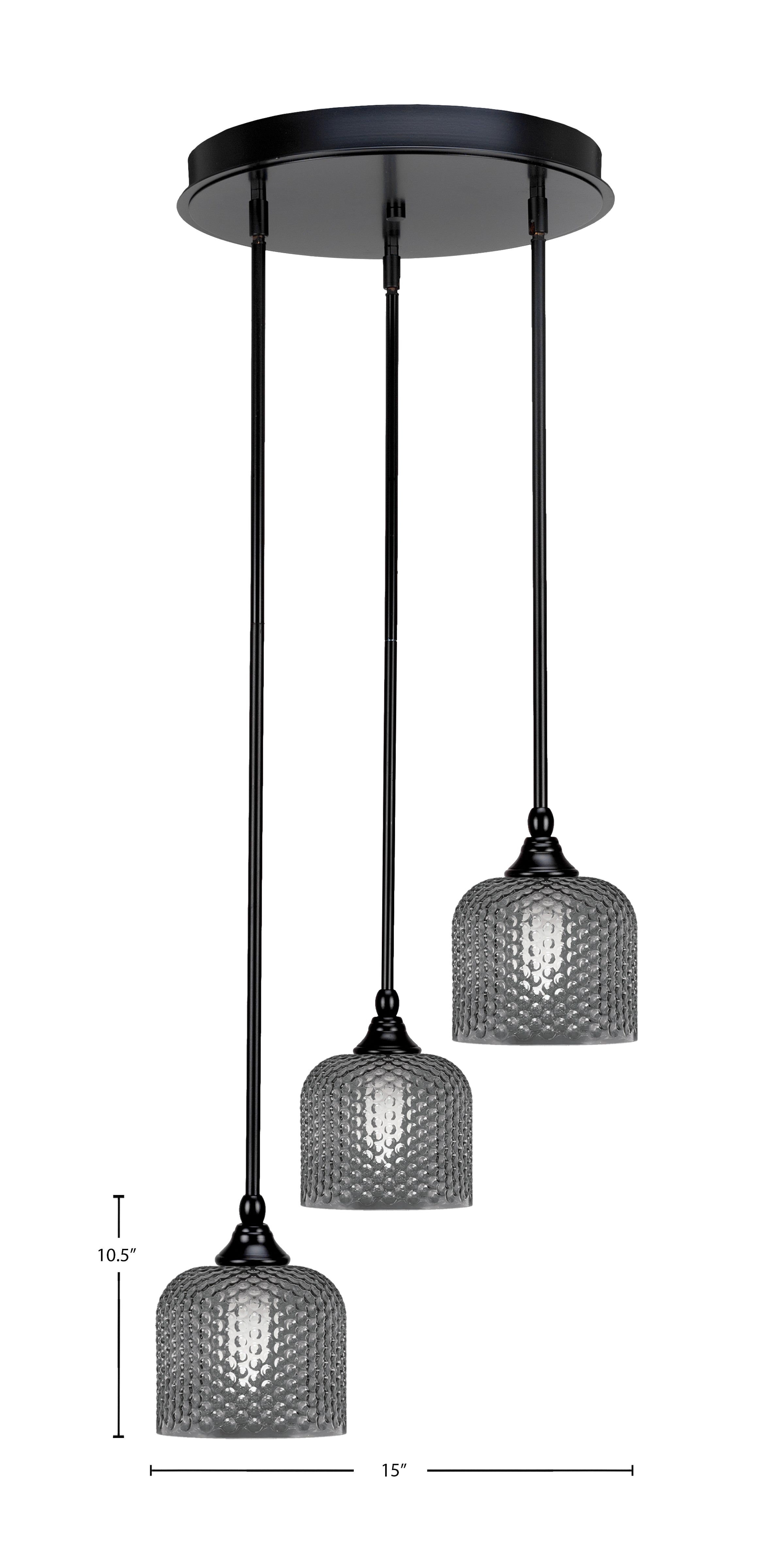Empire Three Light Pendalier in Matte Black with Smoke Textured Shade