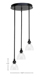 Empire Three Light Cluster Pendalier in Matte Black with 6.25" Clear Bubble Shade