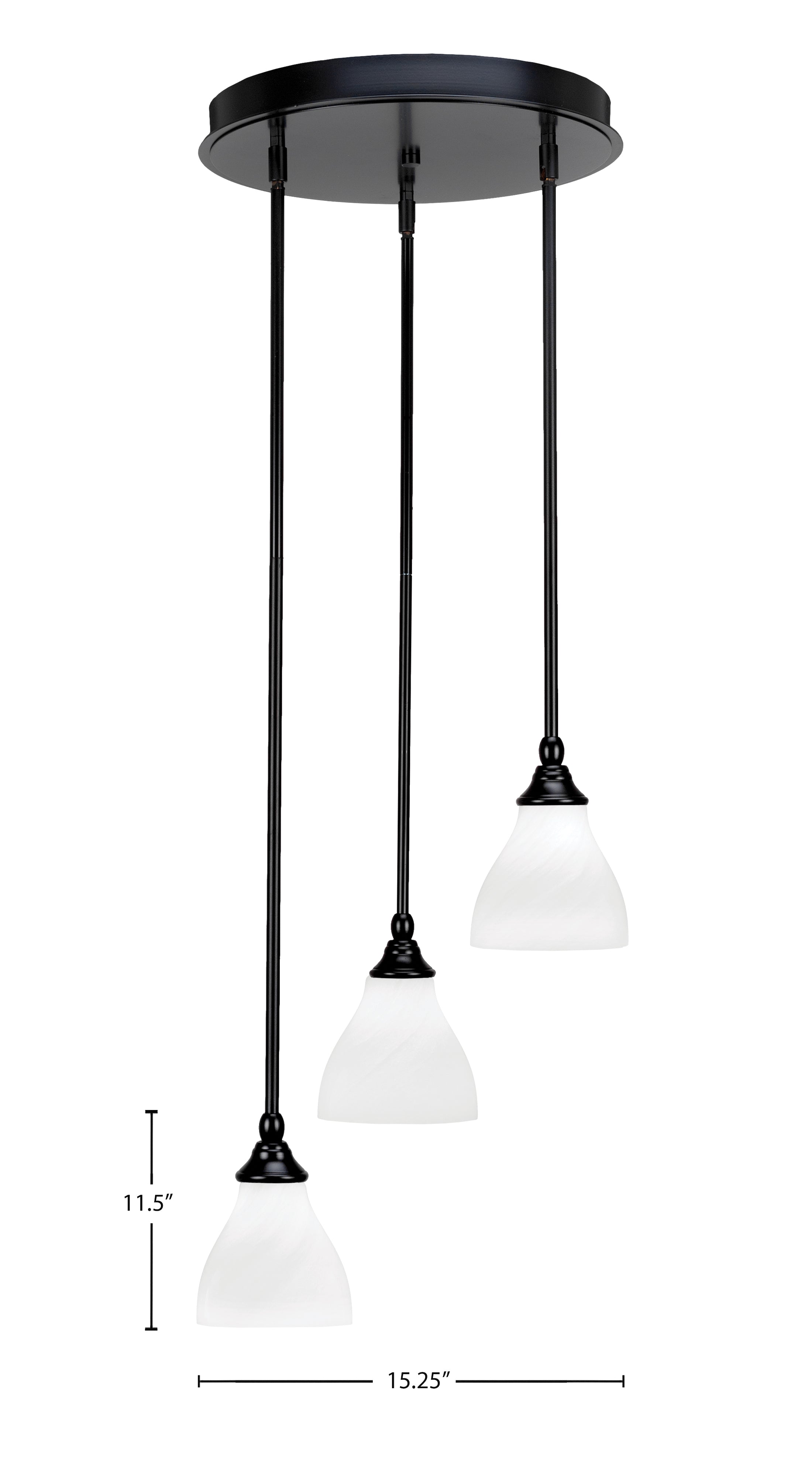 Empire Three Light Cluster Pendalier in Matte Black with 6.25" White Marble Shade