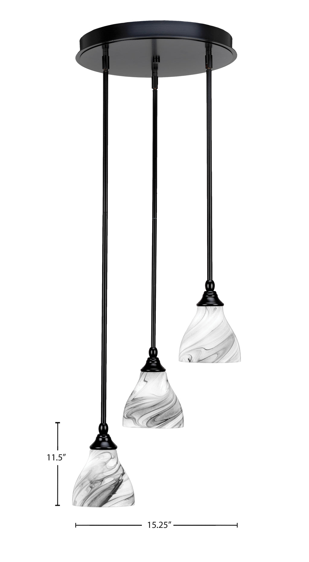 Empire Three Light Cluster Pendalier in Matte Black with 6.25" Onyx Swirl Shade
