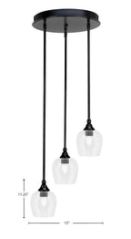 Empire Three Light Cluster Pendalier in Matte Black with 6" Clear Bubble Shade
