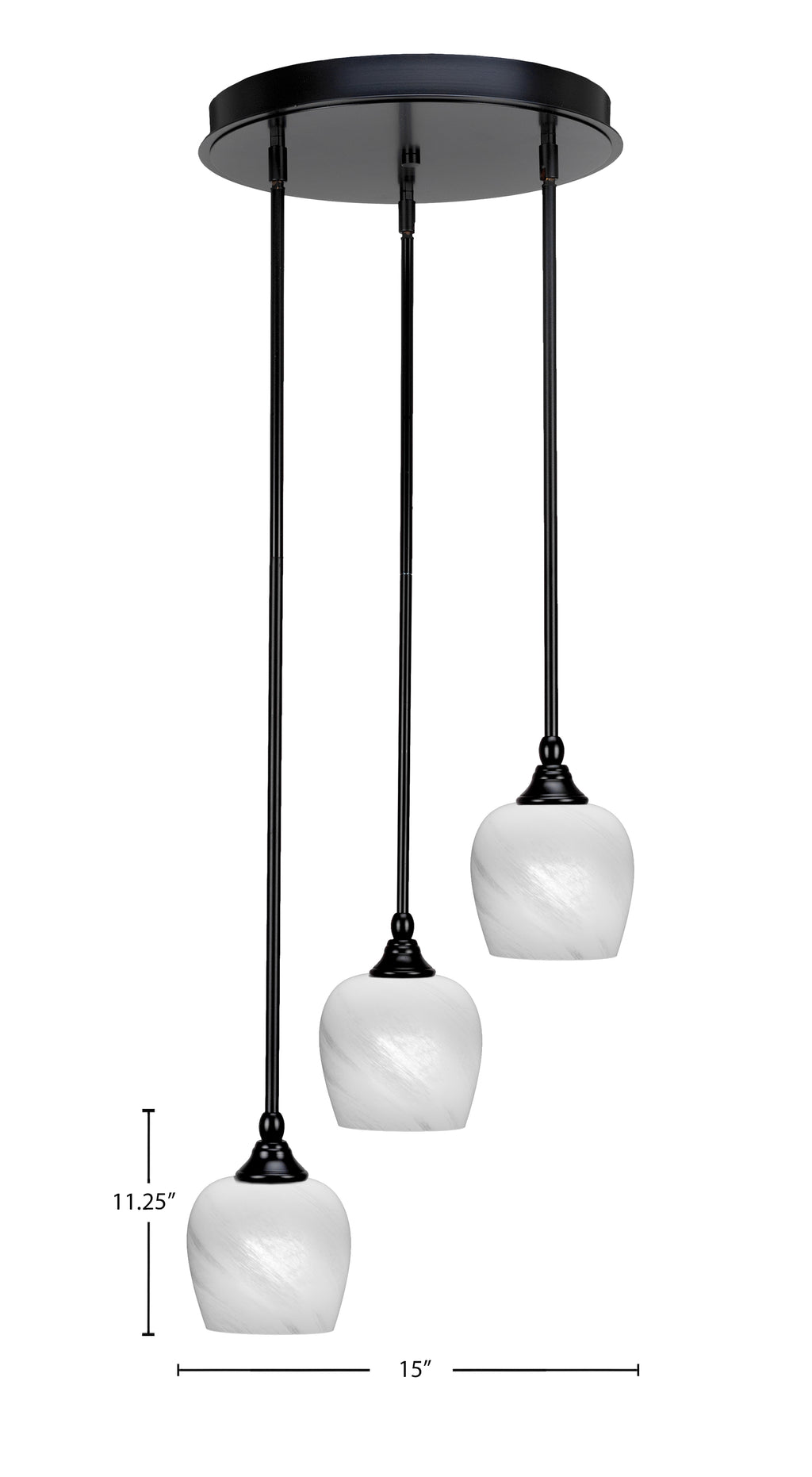 Empire Three Light Cluster Pendalier in Matte Black with 6" White Marble Shade