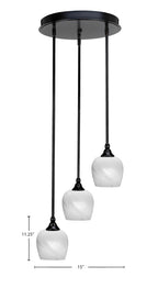 Empire Three Light Cluster Pendalier in Matte Black with 6" White Marble Shade