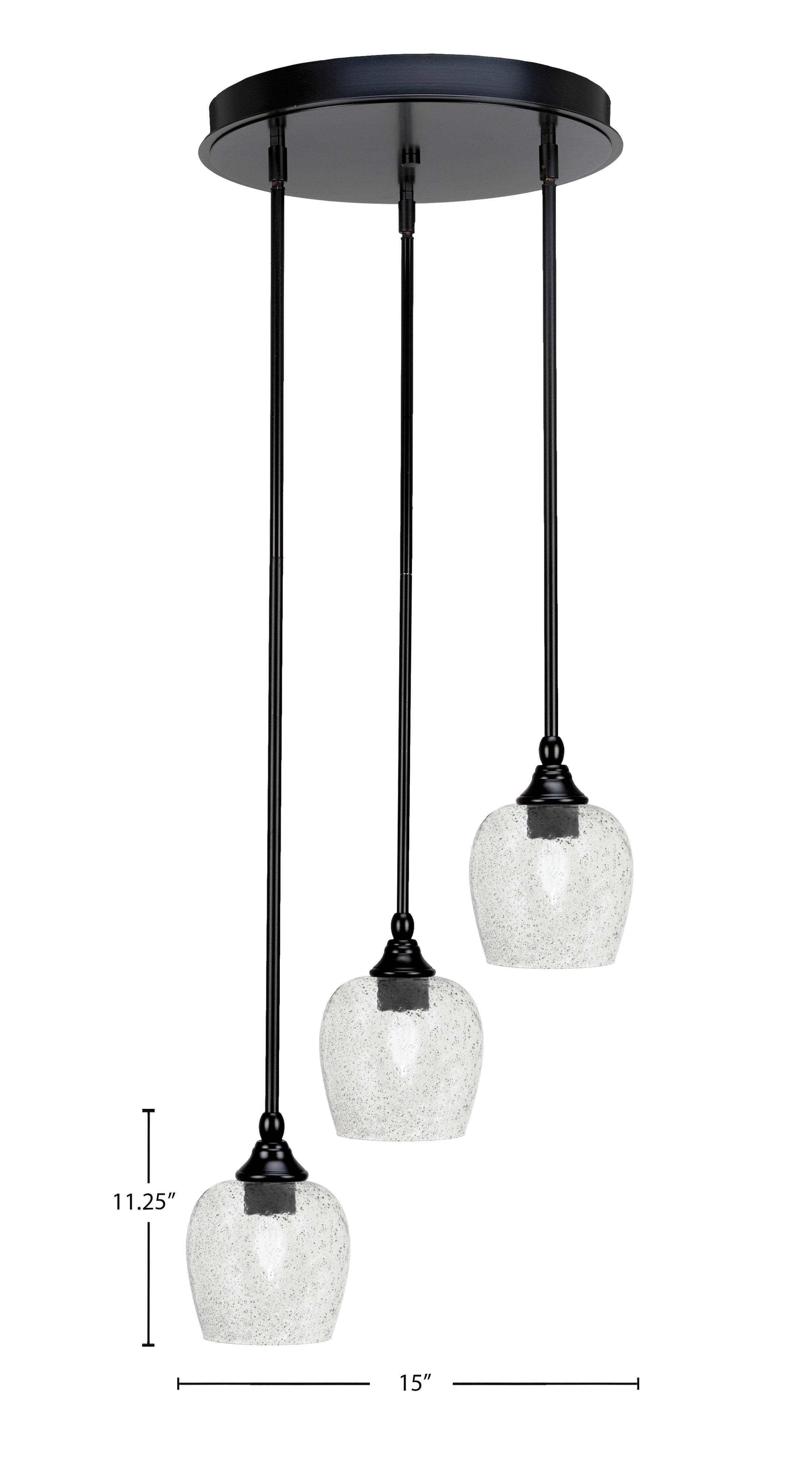 Empire Three Light Cluster Pendalier in Matte Black with 6" Smoke Bubble Shade