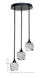 Empire Three Light Cluster Pendalier in Matte Black with 6" Onyx Swirl Shade