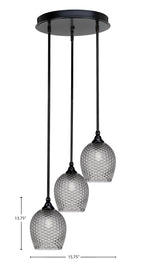 Empire Three Light Cluster Pendalier in Matte Black with 7.5" Smoke Textured Shade