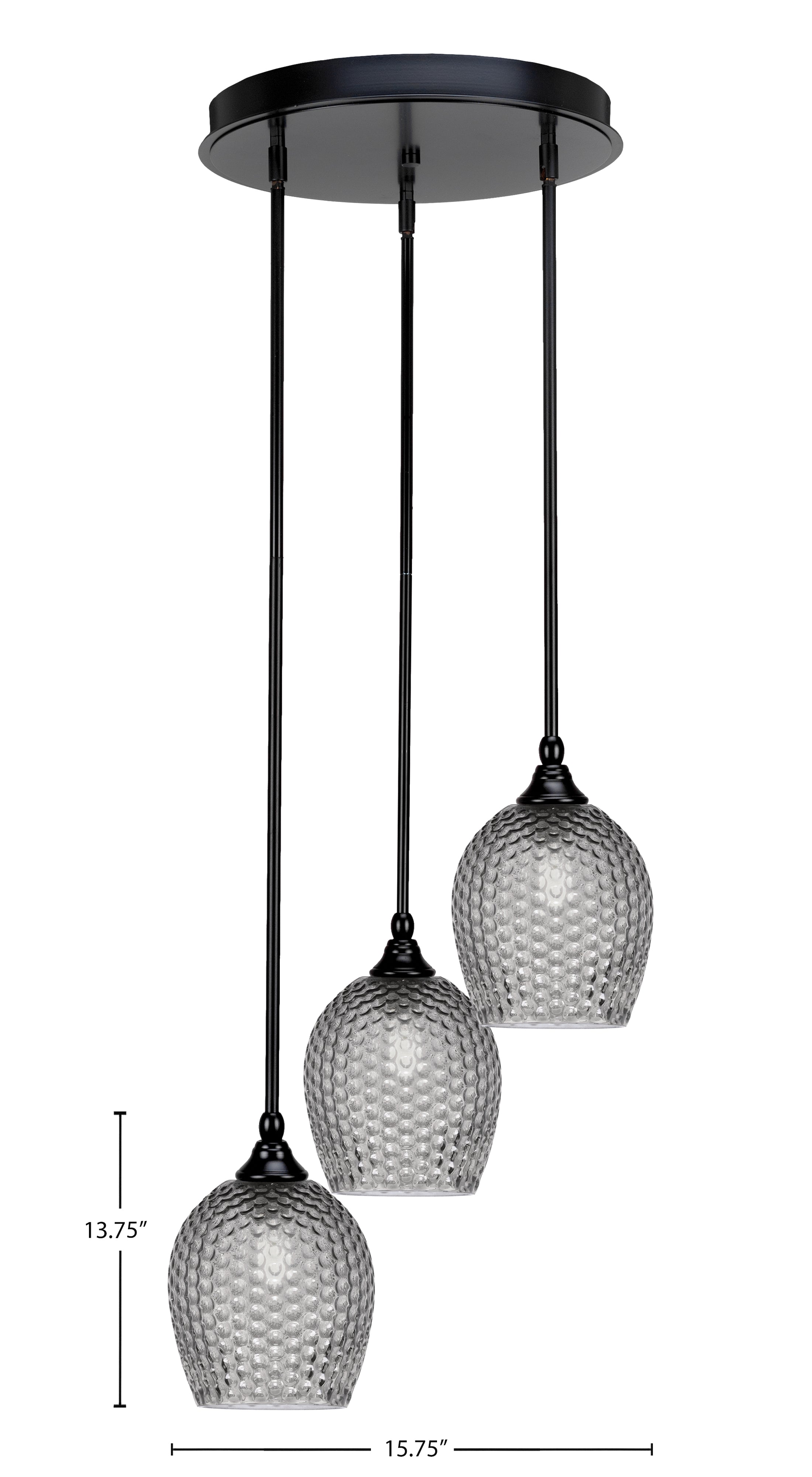 Empire Three Light Cluster Pendalier in Matte Black with 7.5" Smoke Textured Shade