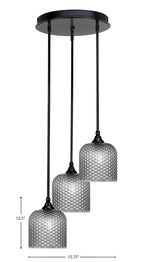 Empire Three Light Cluster Pendalier in Matte Black with 7" Smoke Textured Shade