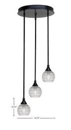 Empire Three Light Cluster Pendalier in Matte Black with 6" Clear Ribbed Shade
