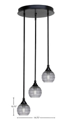 Empire Three Light Cluster Pendalier in Matte Black with 6" Smoke Ribbed Shade