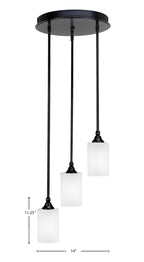 Empire Three Light Cluster Pendalier in Matte Black with 4" Square White Muslin Shade