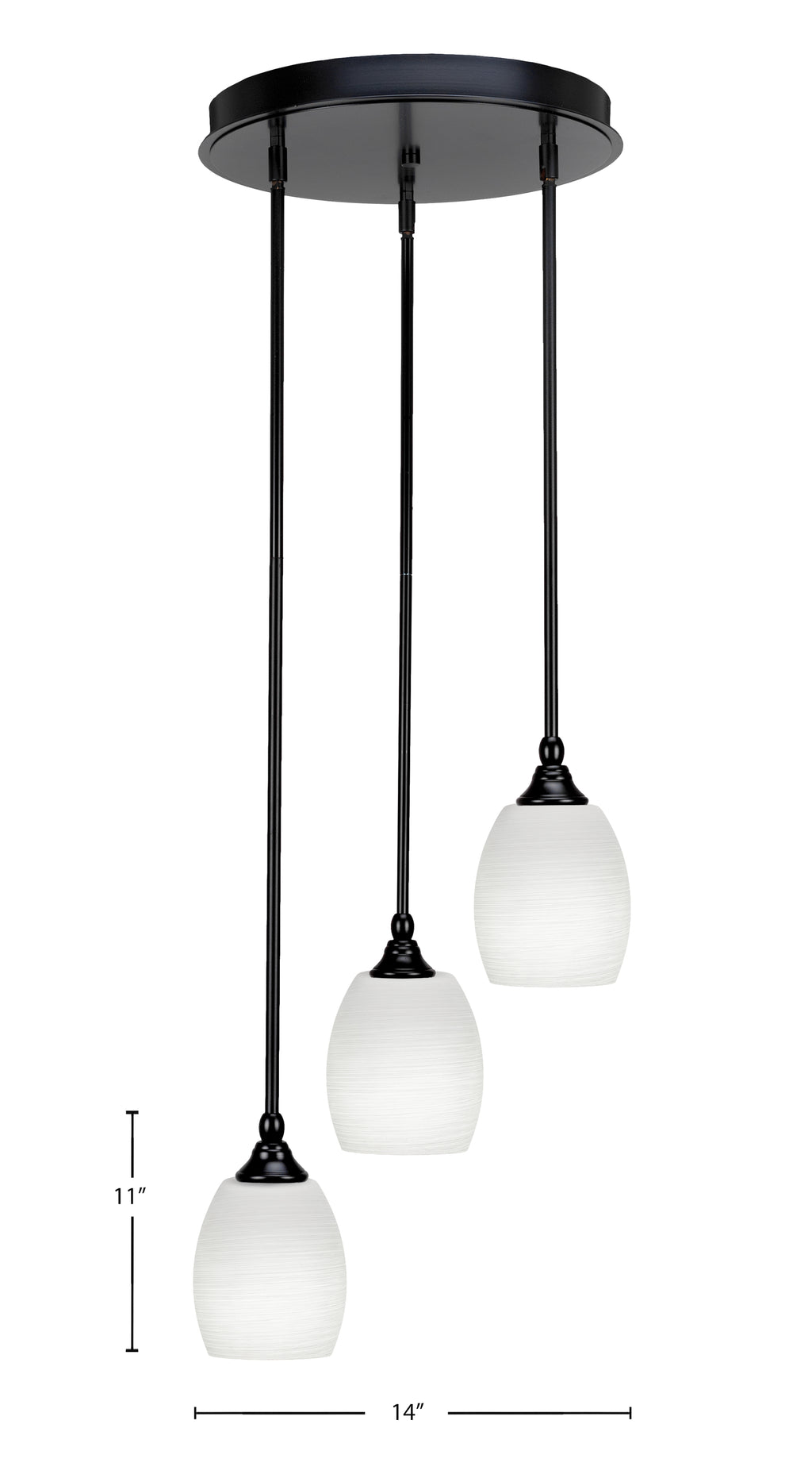 Empire Three Light Cluster Pendalier in Matte Black with 5" White Linen Shade