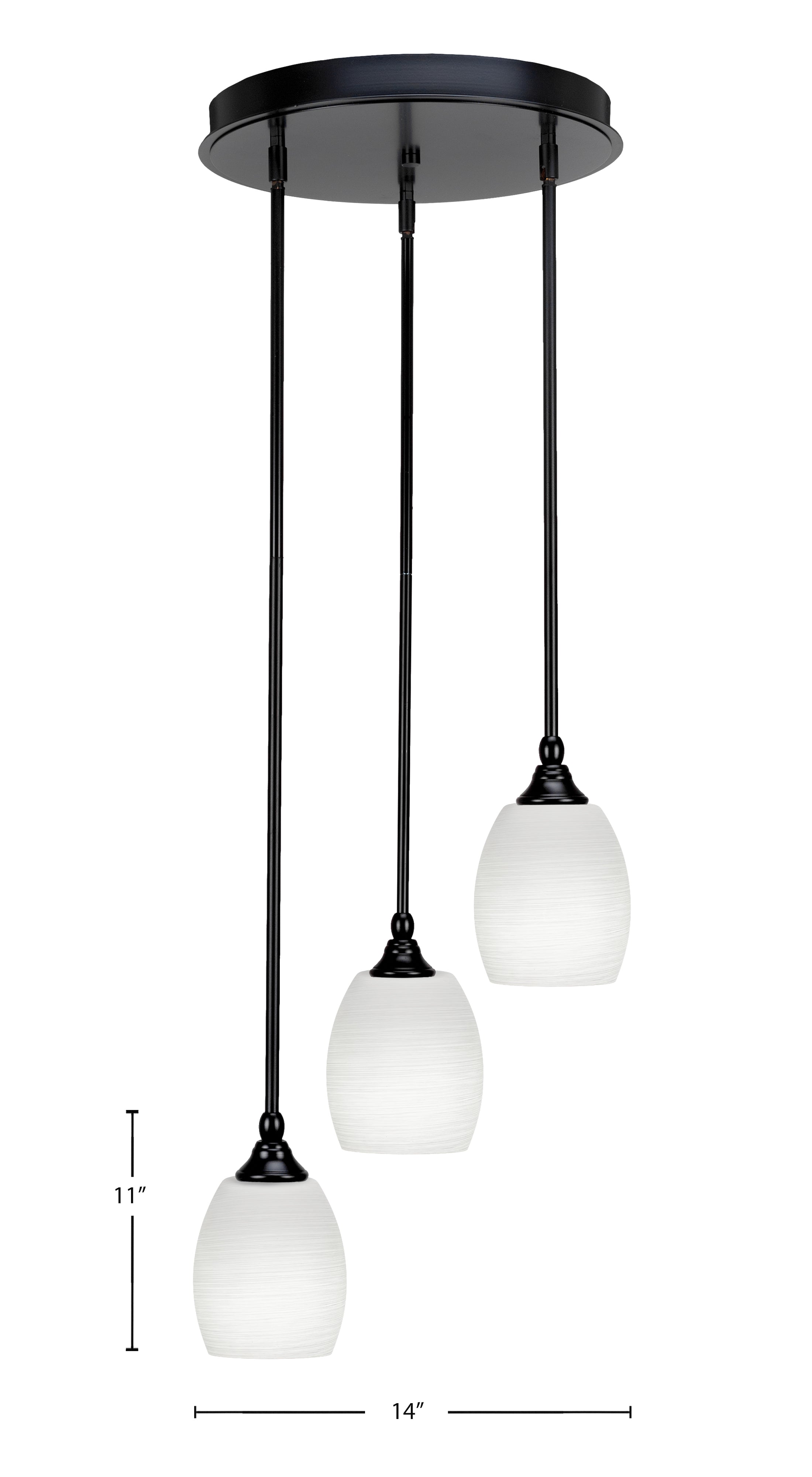Empire Three Light Cluster Pendalier in Matte Black with 5" White Linen Shade