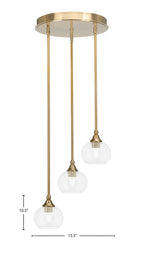 Empire Three Light Cluster Pendalier in New Age Brass with 7" Clear Bubble Shade