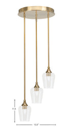 Empire Three Light Cluster Pendalier in New Age Brass with 5" Clear Bubble Shade