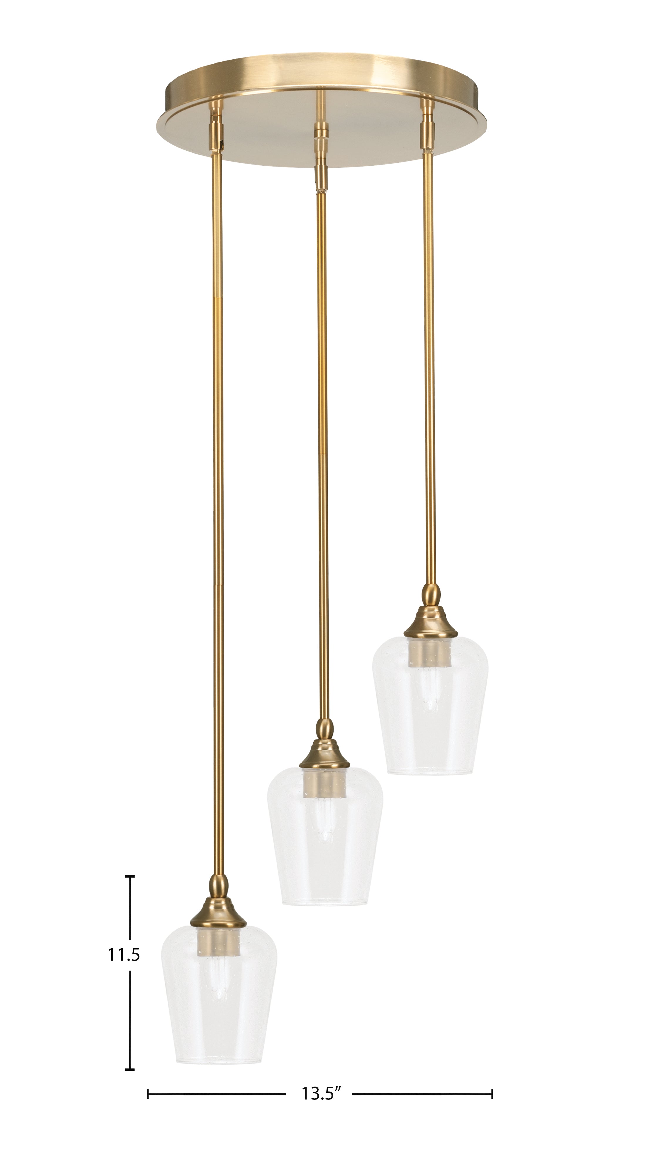 Empire Three Light Cluster Pendalier in New Age Brass with 5" Clear Bubble Shade
