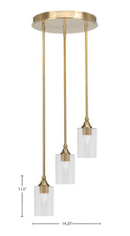 Empire Three Light Cluster Pendalier in New Age Brass with 4" Clear Bubble Shade