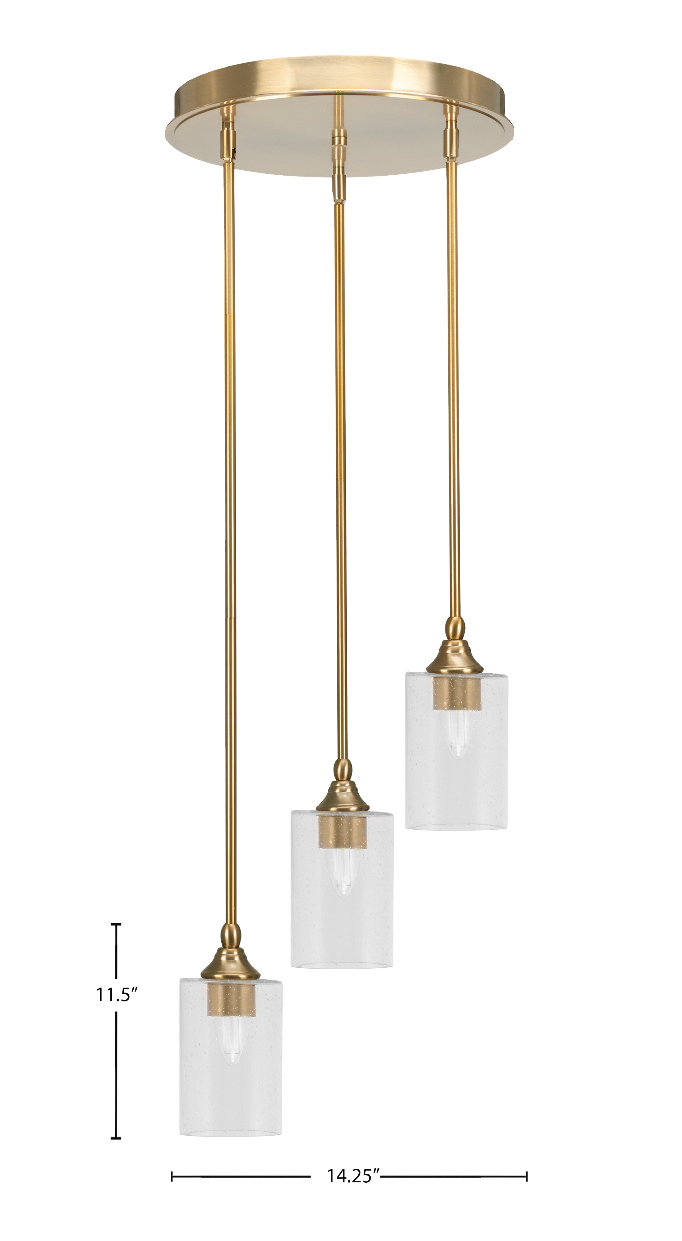 Empire Three Light Cluster Pendalier in New Age Brass with 4" Clear Bubble Shade