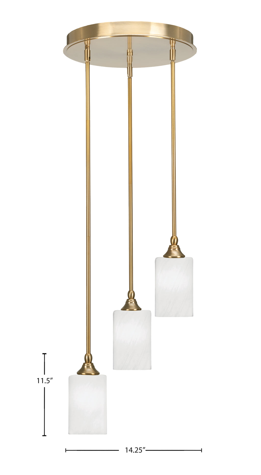 Empire Three Light Cluster Pendalier in New Age Brass with 4" White Marble Shade