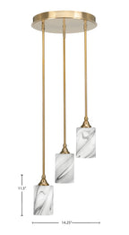 Empire Three Light Cluster Pendalier in New Age Brass with 4" Onyx Swirl Shade