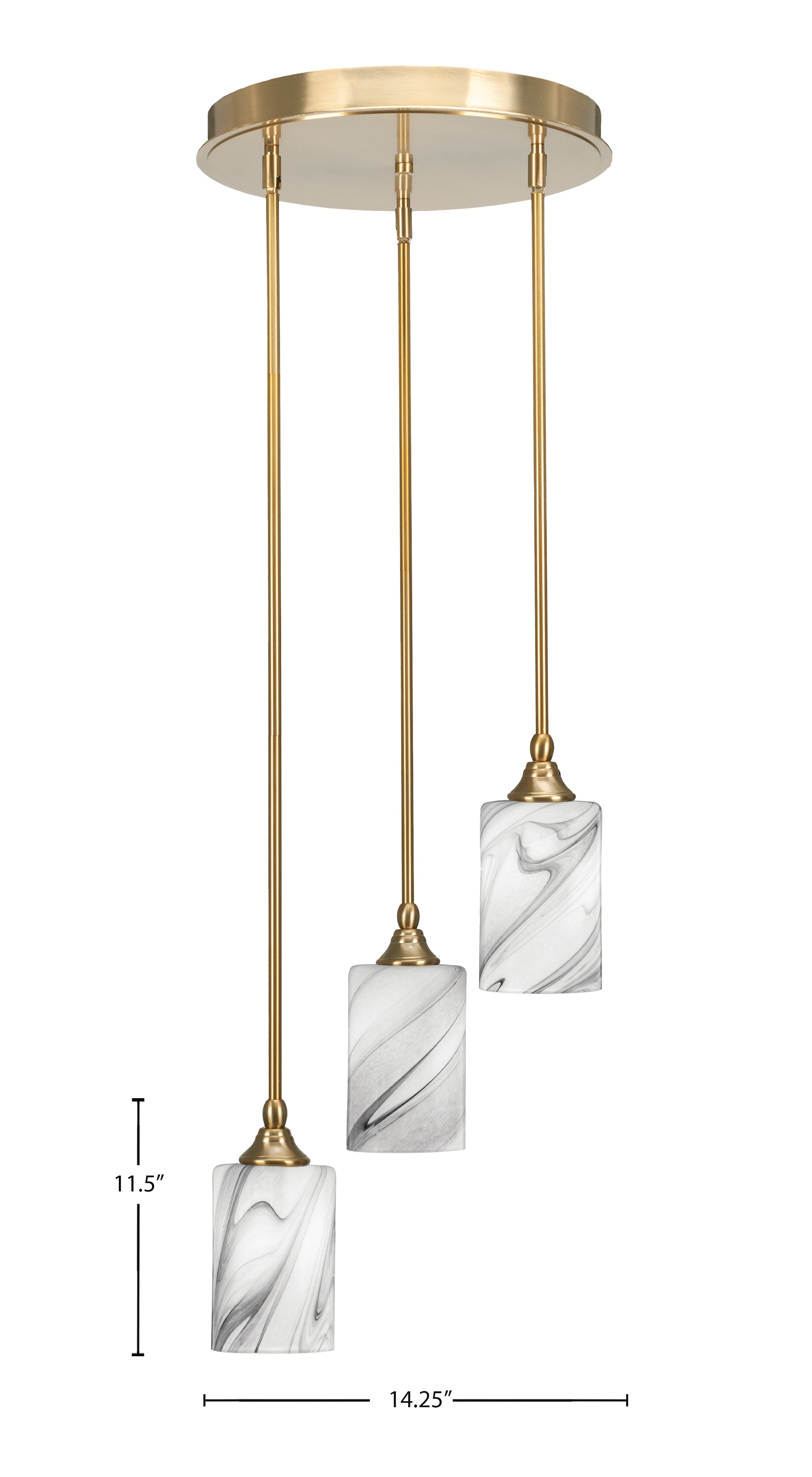 Empire Three Light Cluster Pendalier in New Age Brass with 4" Onyx Swirl Shade